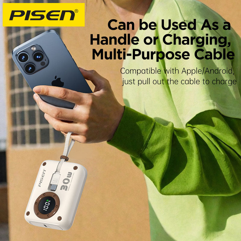 CCC Certified Pisen PowerPix 10000mAh Power Bank - 30W Built-in Dual Cables