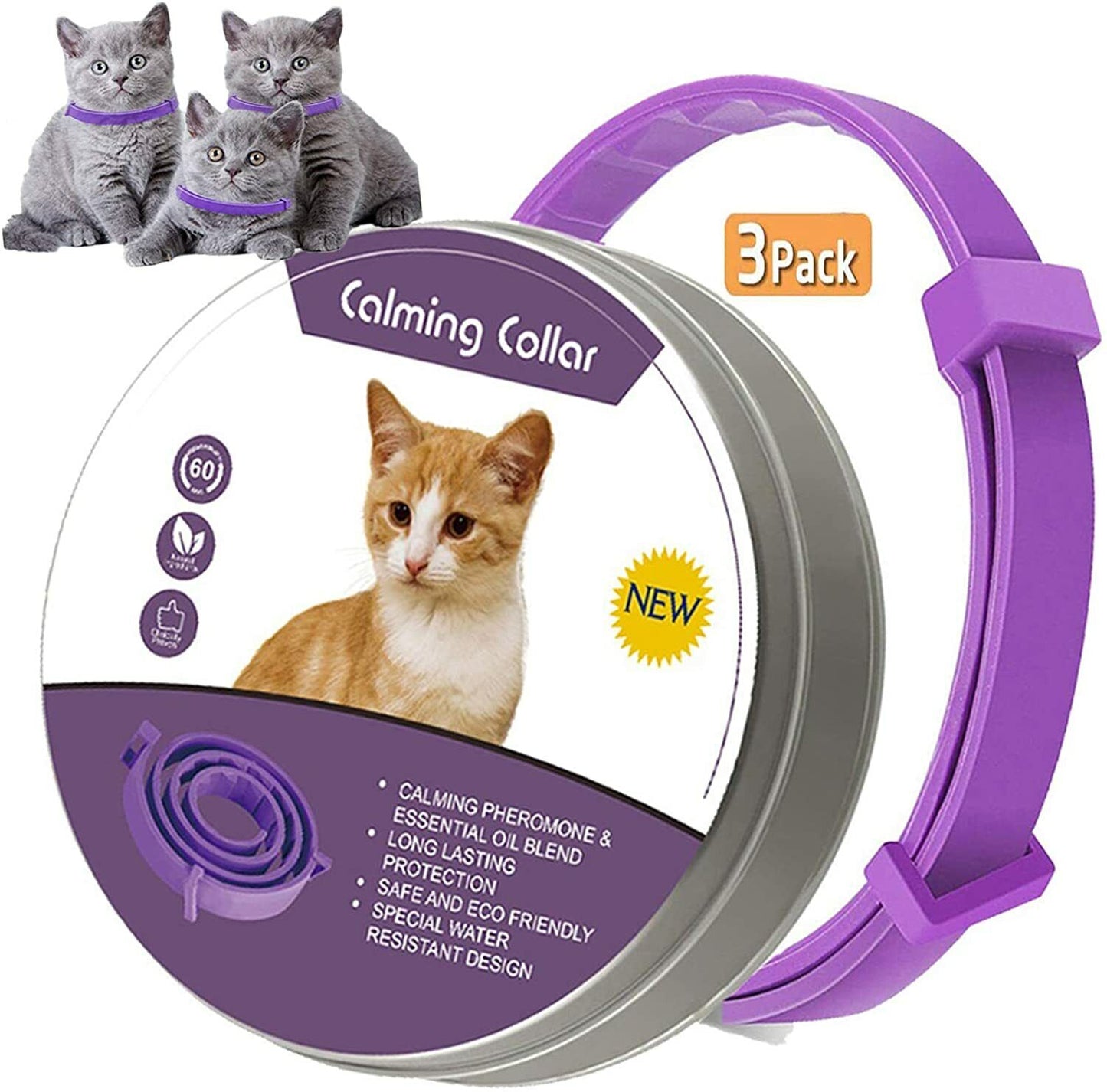 3 Pack Calming Collar for Cats, Cat Calming Collars, Natural Lavender Pheromone