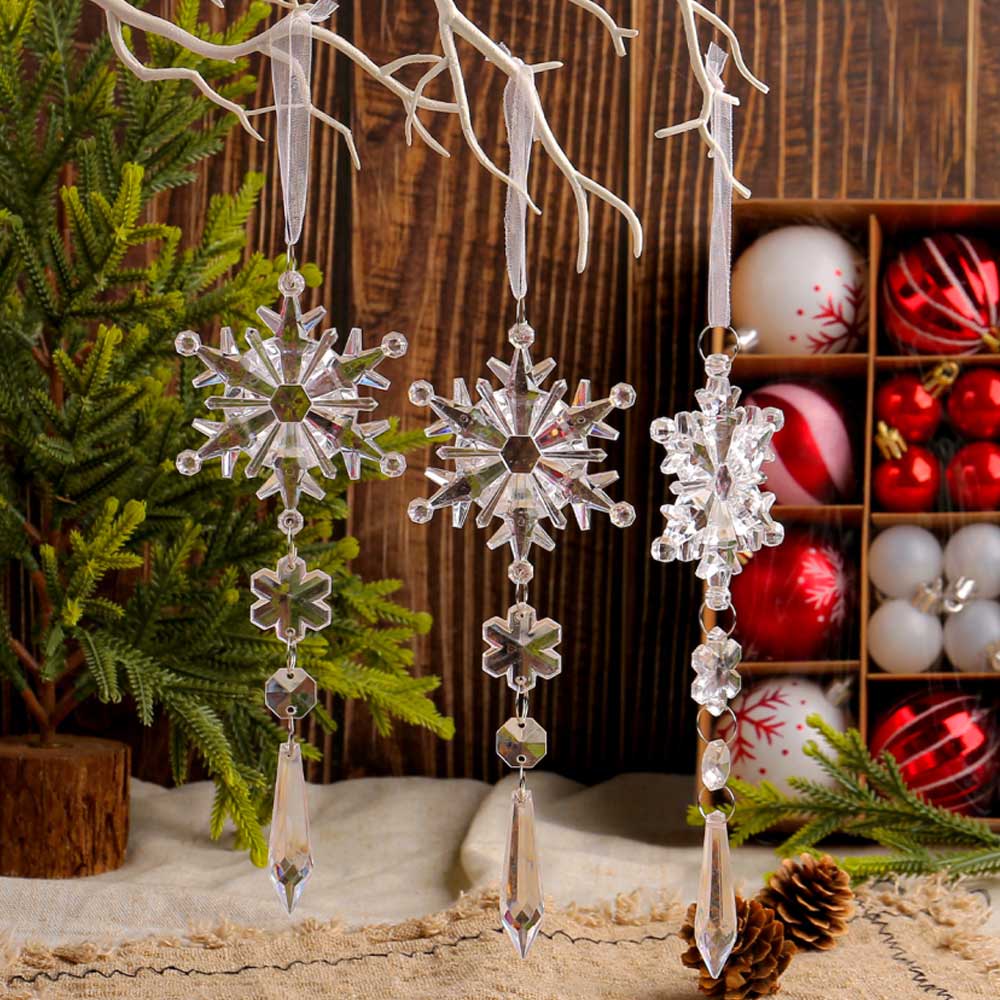 18X Crystal Christmas Ornaments for Tree Hanging Snowflake Icicle Pendant Decor