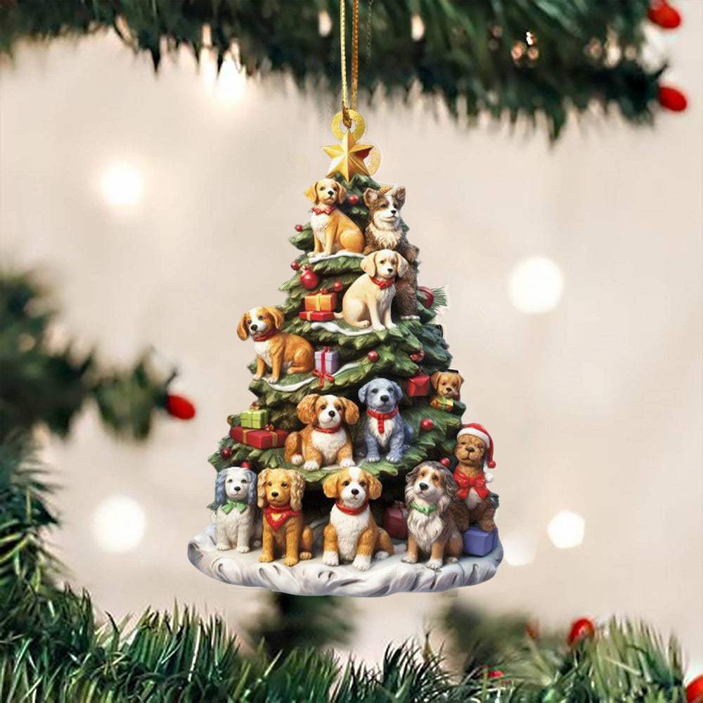 Christmas Tree Dog Acrylic Ornament 2D- Car Mirror Hanging Gift for Dog Lovers