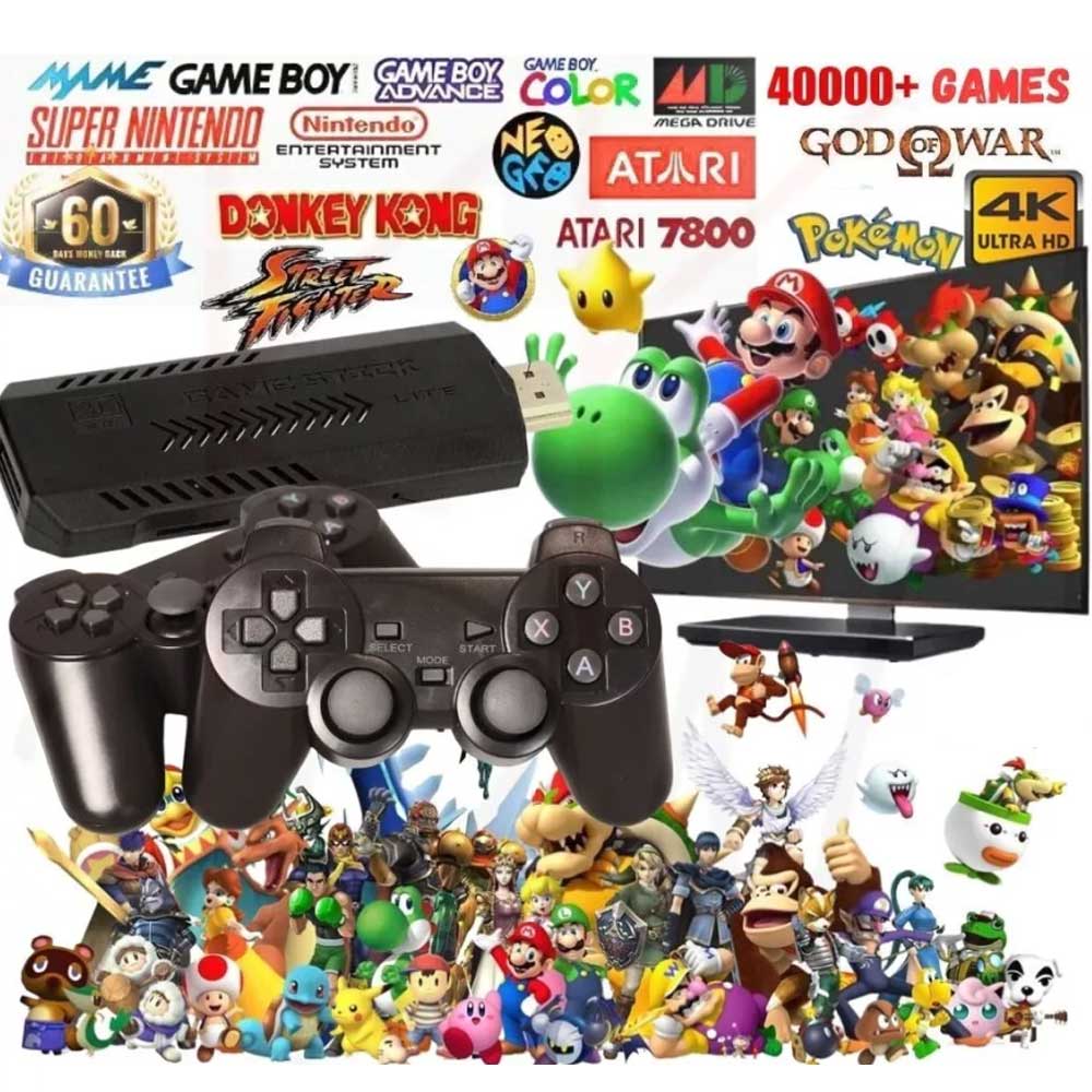 40000+ 4K HDMI 128GB Retro Game Stick Console 2X Wireless Controller TV Video Games