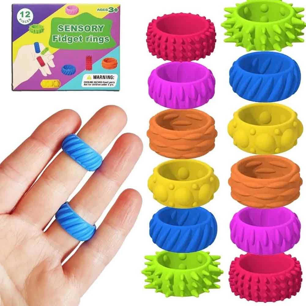 12-Pack Fidget Sensory Rings โ Textured, Multicolor Stress Relief for Adults & Teens