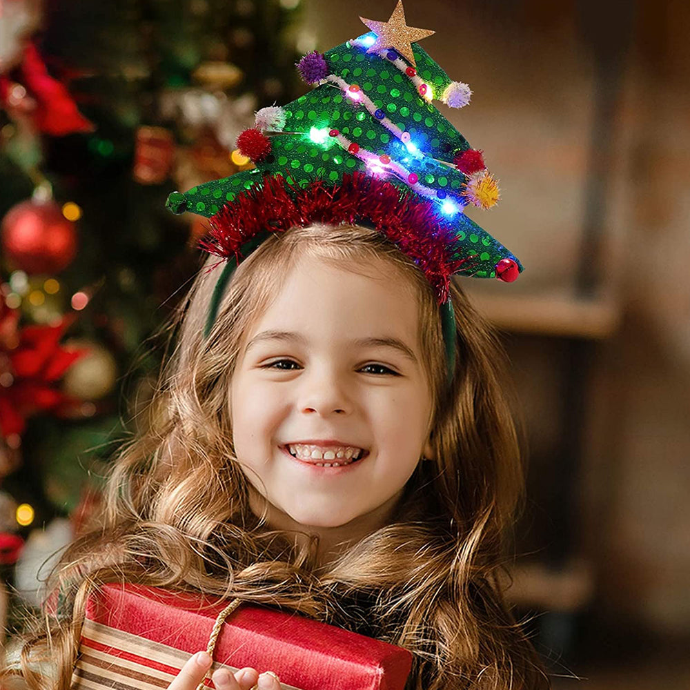 Christmas Headbands Xmas Tree Headwear Light Up Headdress Hair Accessories