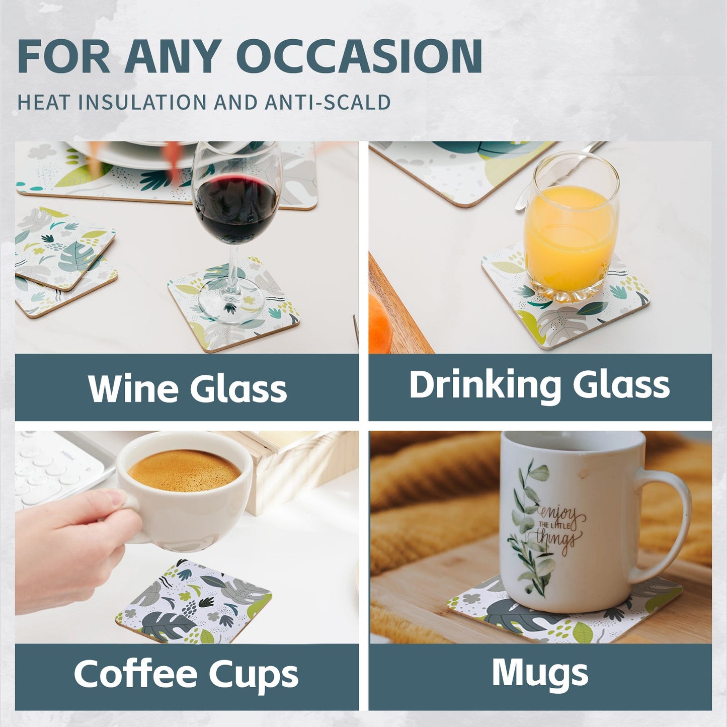 Clevinger 8 pcs MDF Placemats and Coasters Monstera