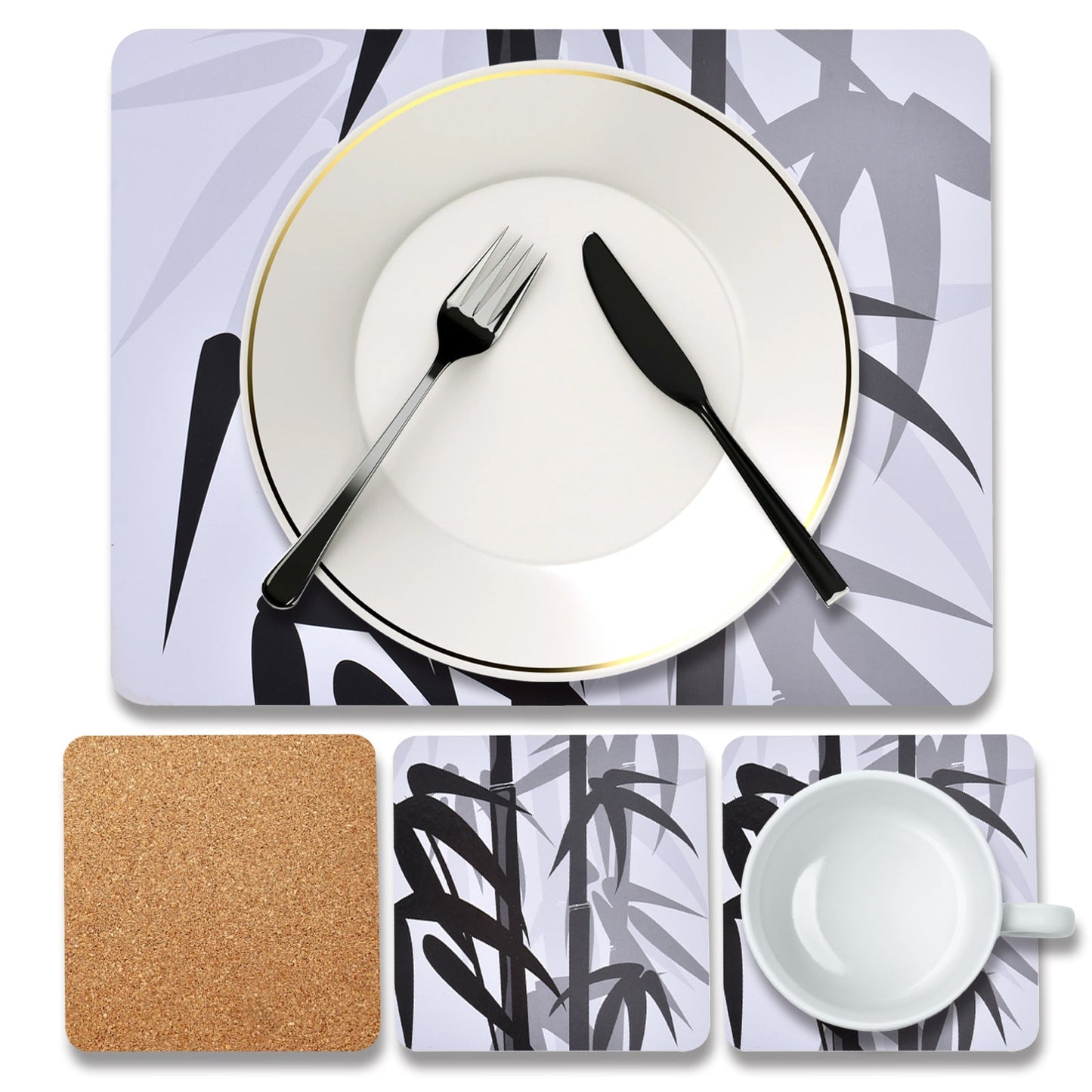 Clevinger 8 pcs MDF Placemats and Coasters Bamboo