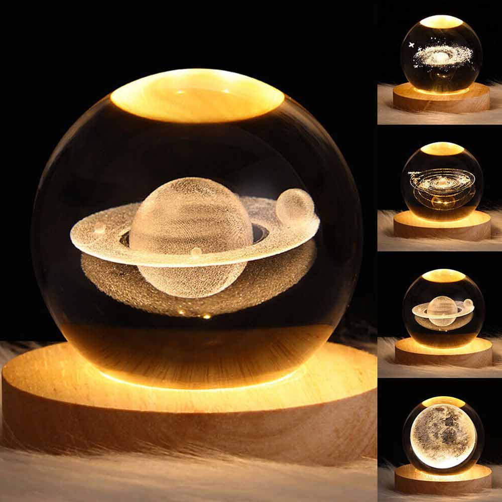 3D Moon Night Light Planet Globe Galaxy LED Crystal Ball Table Lamp Bedside USB