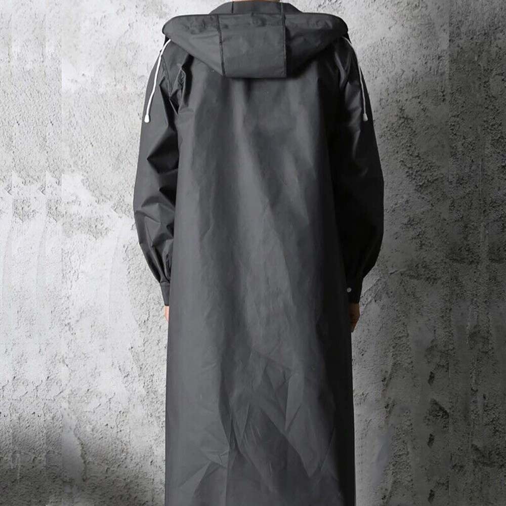 Mens Waterproof Long Raincoat Rain Coat Black Hooded Trench Jacket OutdoorHiking