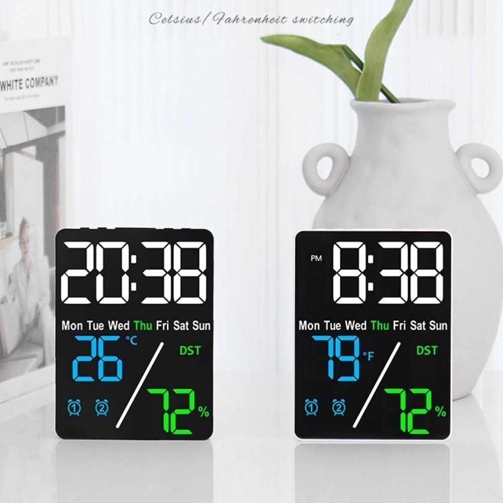LED 3 Color Digital Wall Clock Wall Time Temperature Humidity Display