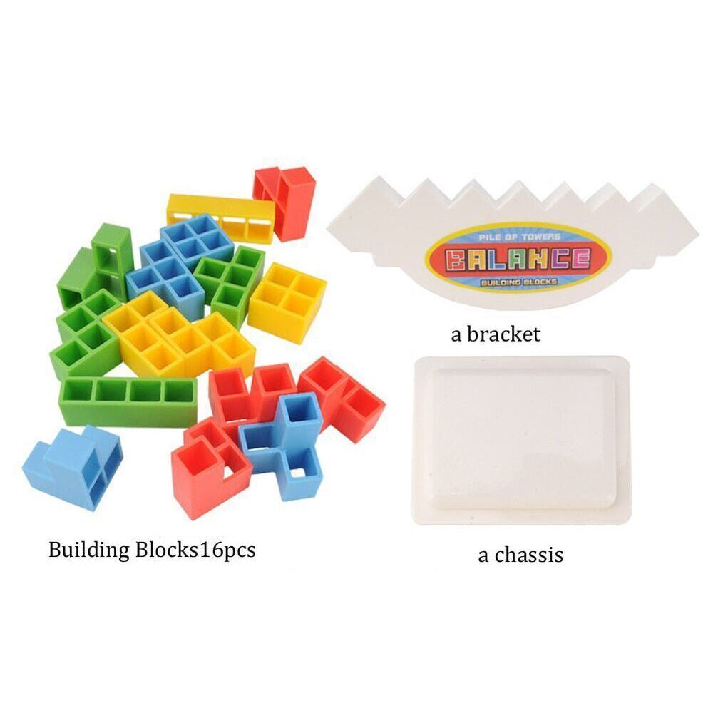 16PCS W/ holder Tetra Tower Game Stacking Blocks Balance Puzzle Assembly Bricks gift