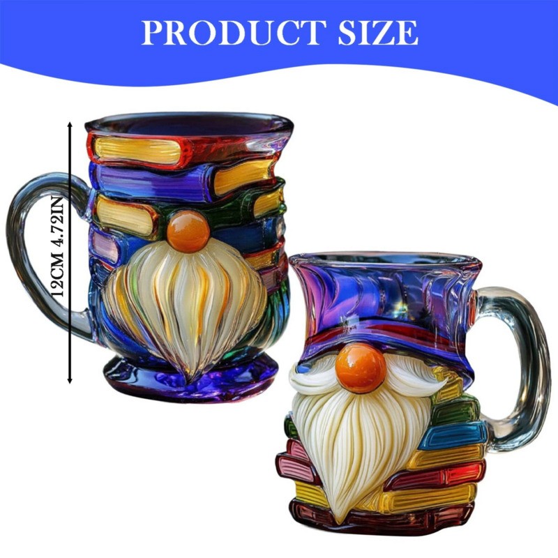 Resin 3D Painted Gnome Book Mug Stack Coffee Cup Novelty Room Home Decor