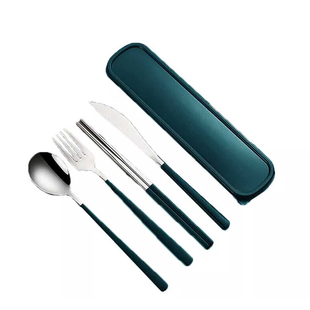 Cutlery Set Stainless Steel Spoon Fork Knife Chopsticks Travel Box Bag