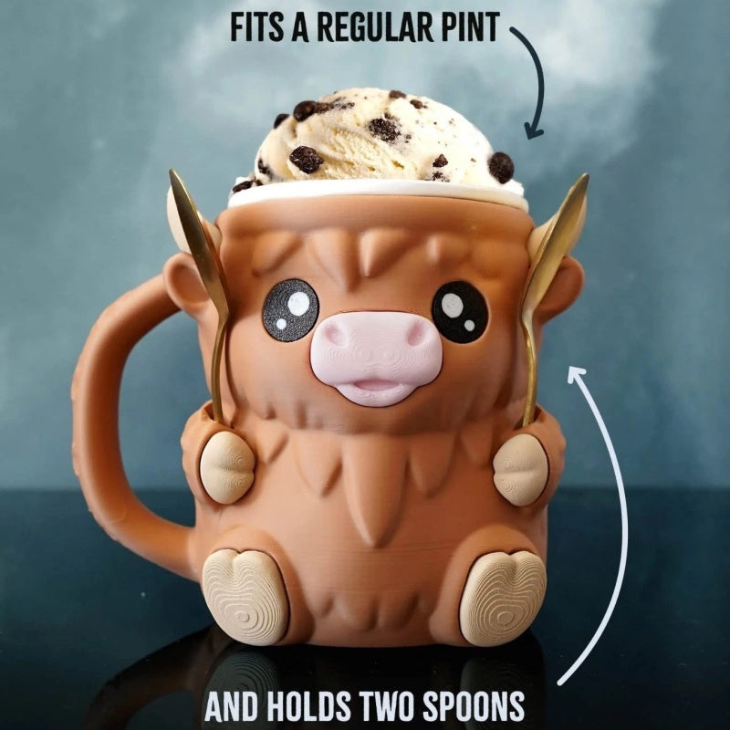Ferdinand Ice Cream Pint Holder the Highland Cow with Spoon Slots | Eco-Friendly
