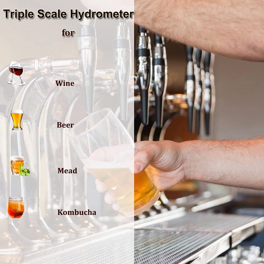 One Set Triple Scale Alcohol Hydrometer and Test Jar for Home Brew Wine