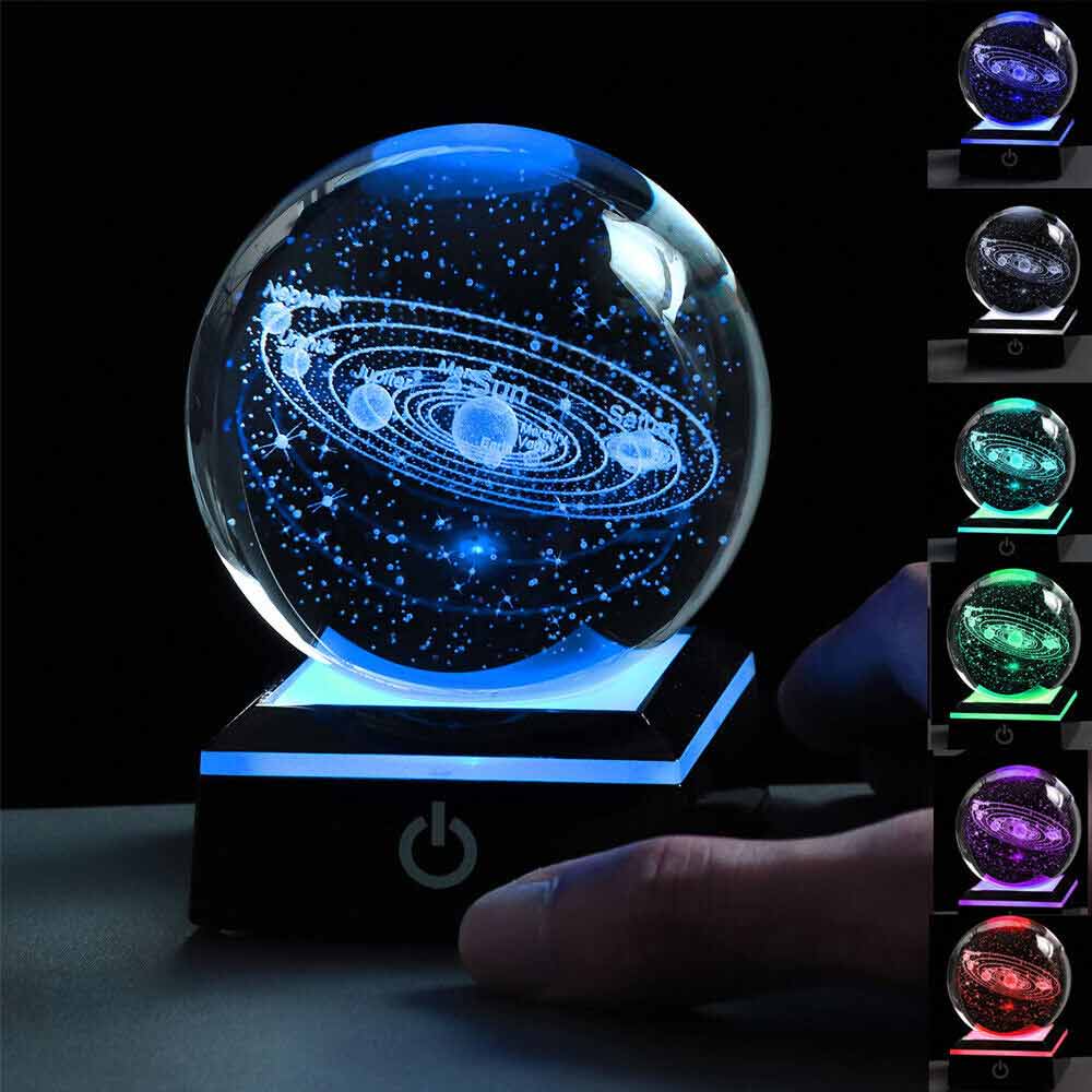 3D Crystal Ball Table Lamp 6CM Moon Planet Globe LED Night Light Home Decor Gift