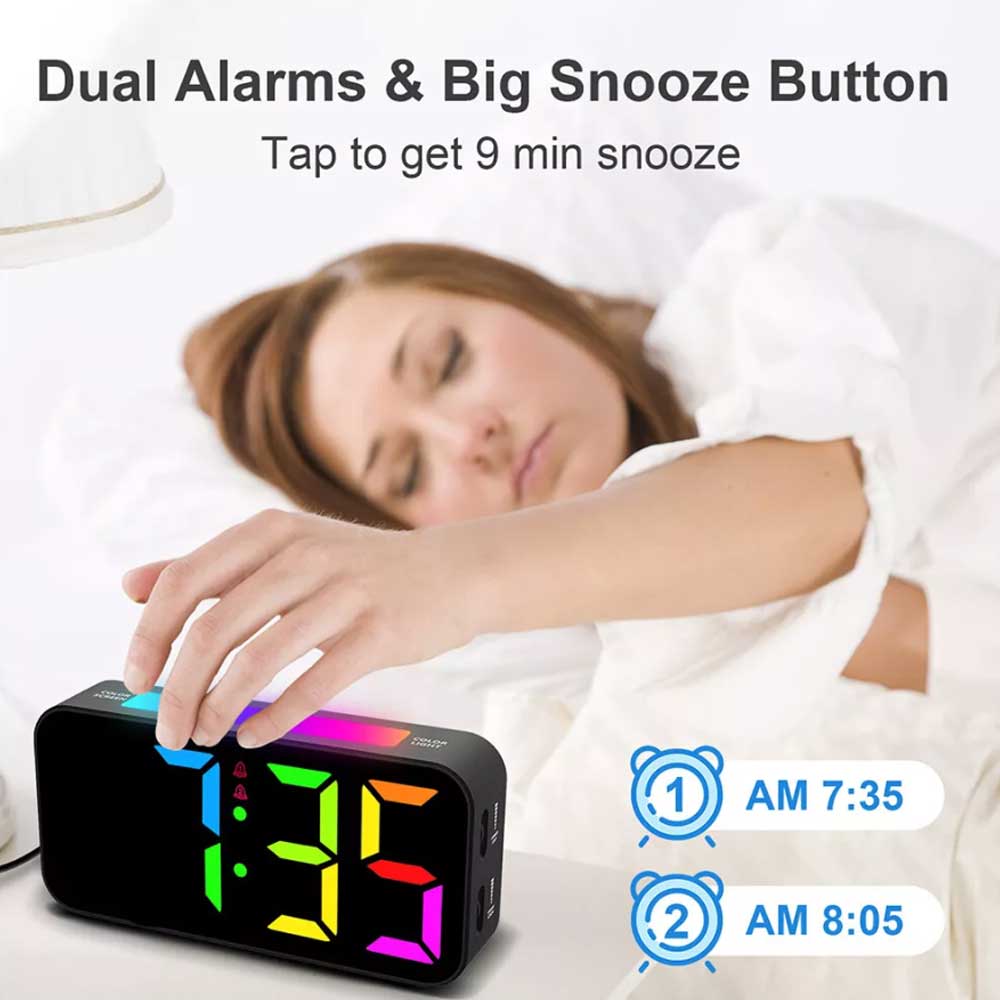 Digital Alarm Clock for Heavy Sleeper Bedroom LED Display Night Light w/ Shaker