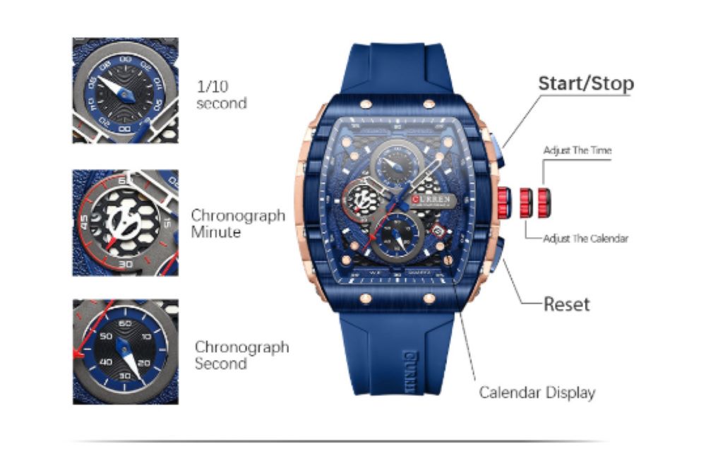 Men's Chronograph Watch – 47mm Quartz Silicone Strap, 3ATM Water Resistant