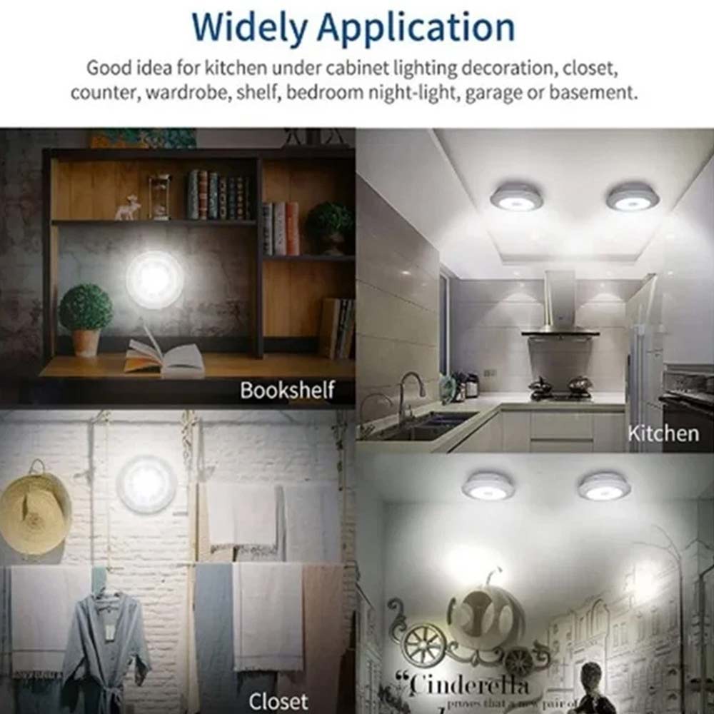 3PCS Remote LED Push Lights - Dimmable Under Cabinet Lights with Timer