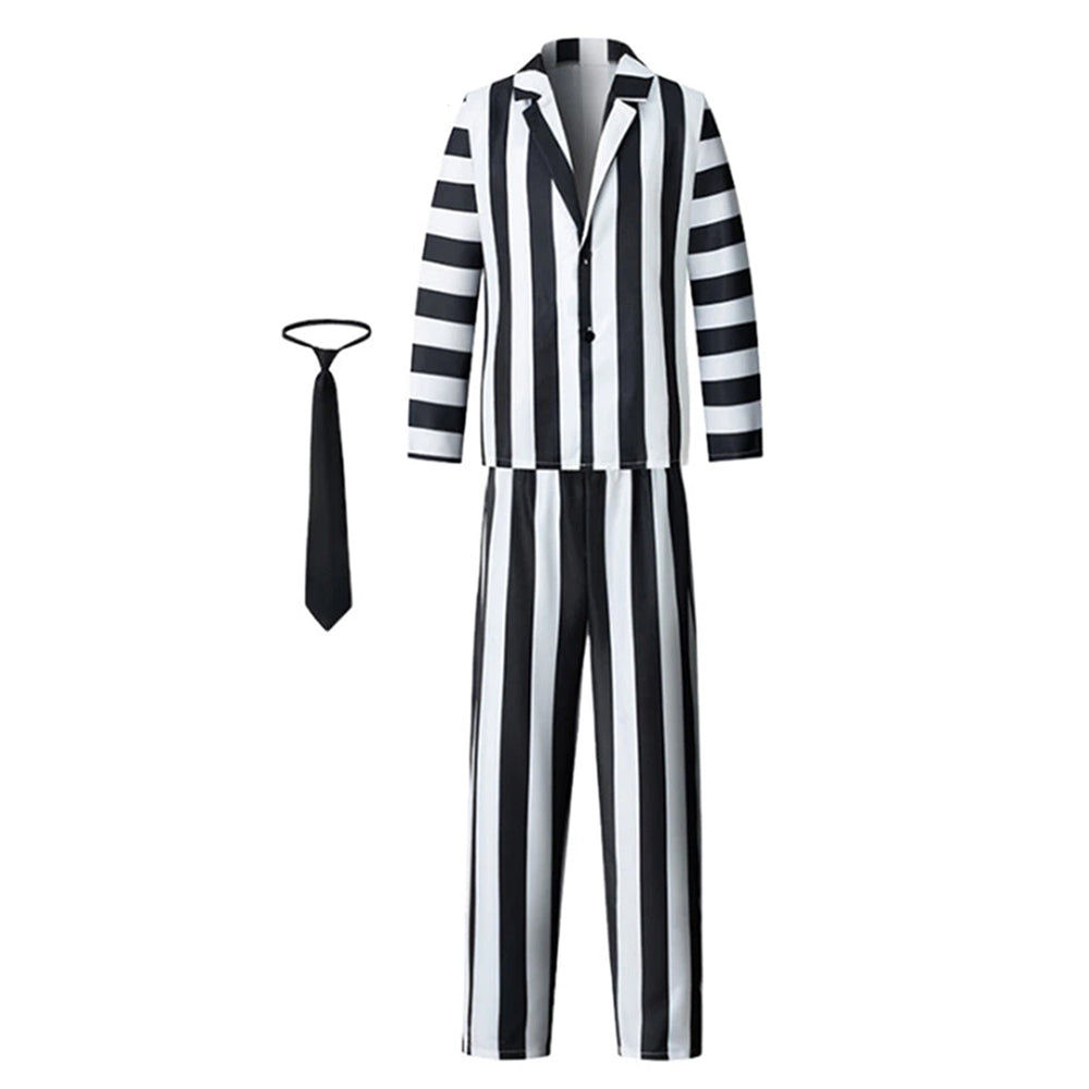 3pcs Set Men Beetlejuice Costume Spooky Halloween Cosplay Costume Adults
