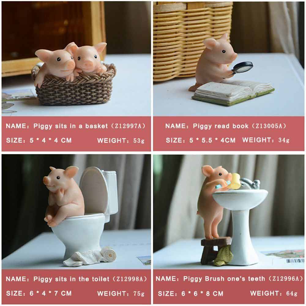 Cute Pig Statue Mini Landscape Figurine Desktop Decoration Miniature Resin Craft