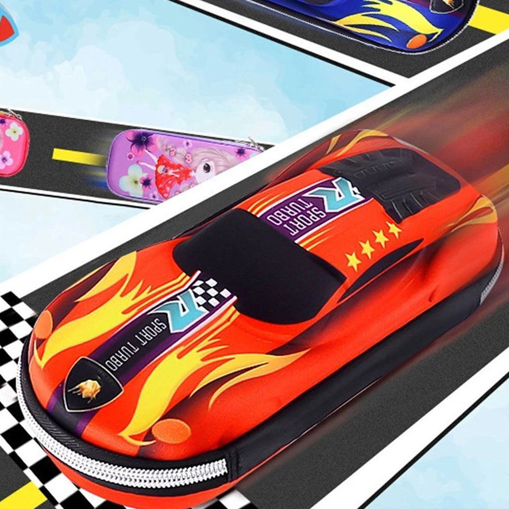 Cartoon Racing Car Pencil Box Holder with Hidden Storage Pockets Gift