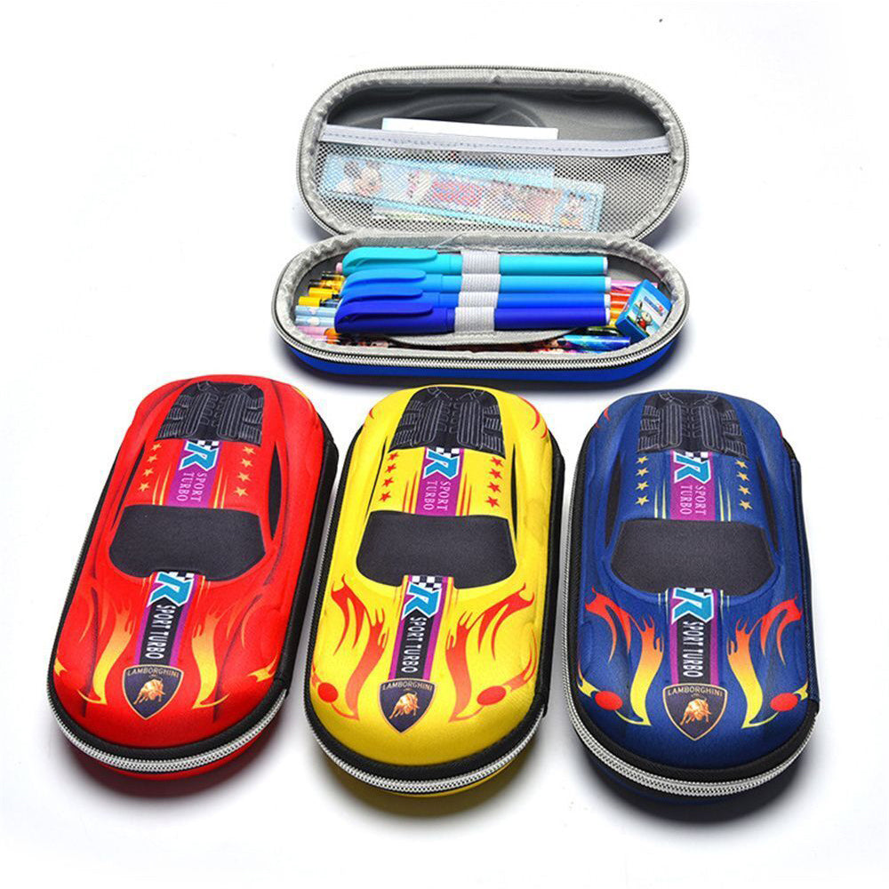 Cartoon Racing Car Pencil Box Holder with Hidden Storage Pockets Gift