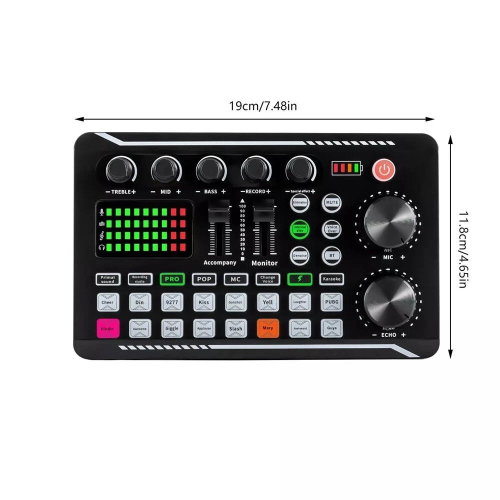 Live Sound Card and Audio Interface with DJ Mixer Effects and Voice Changer F988