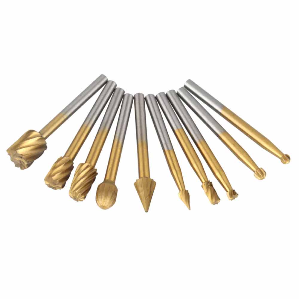 10Pcs HSS Routing Wood Carving Tools Rotary Drill File Router Bit For Dremel