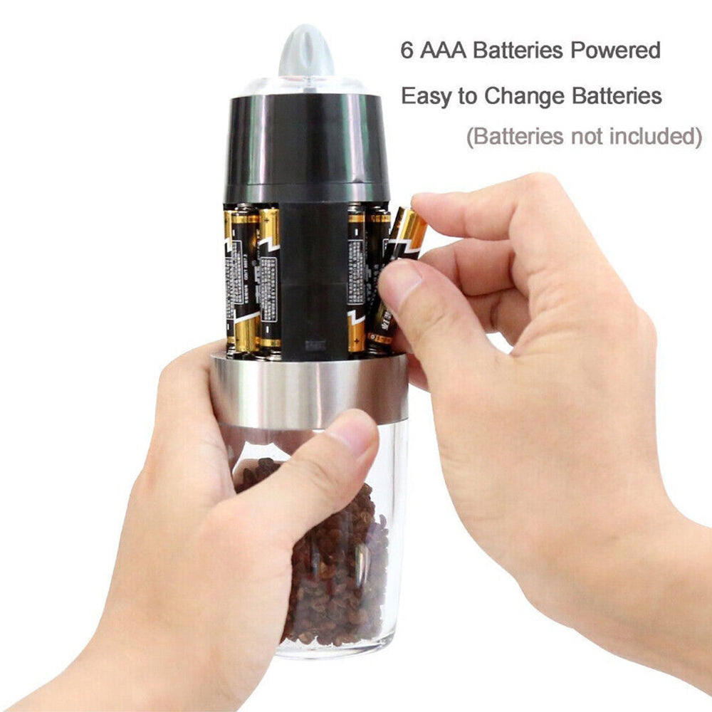 Electric Pepper Mill Salt Shakers Gravity Automatic Grinder Battery-Operated LED