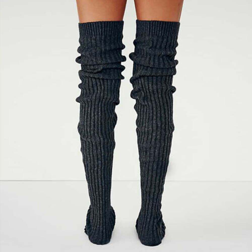 Lady Winter Long Warm Leg Warmers Knitted Crochet Thigh High Long Bubble Socks