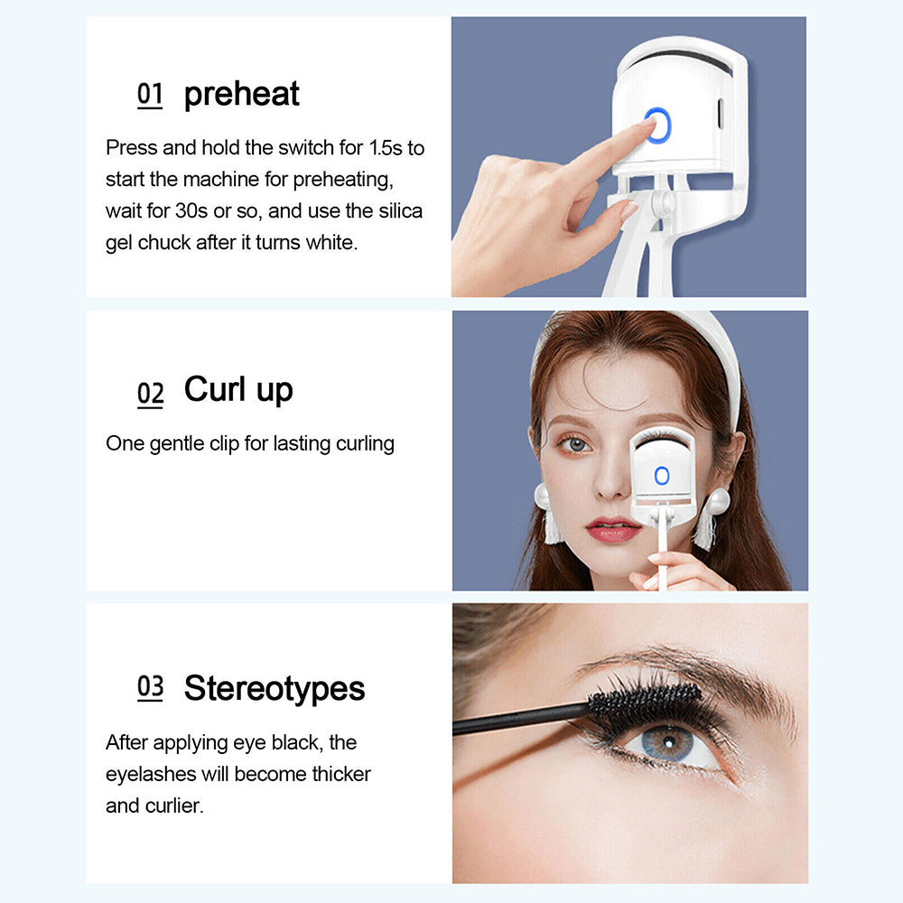 Electric Heated Curling Eyelash Tool Double Eyelash Curler USB Rechargeable