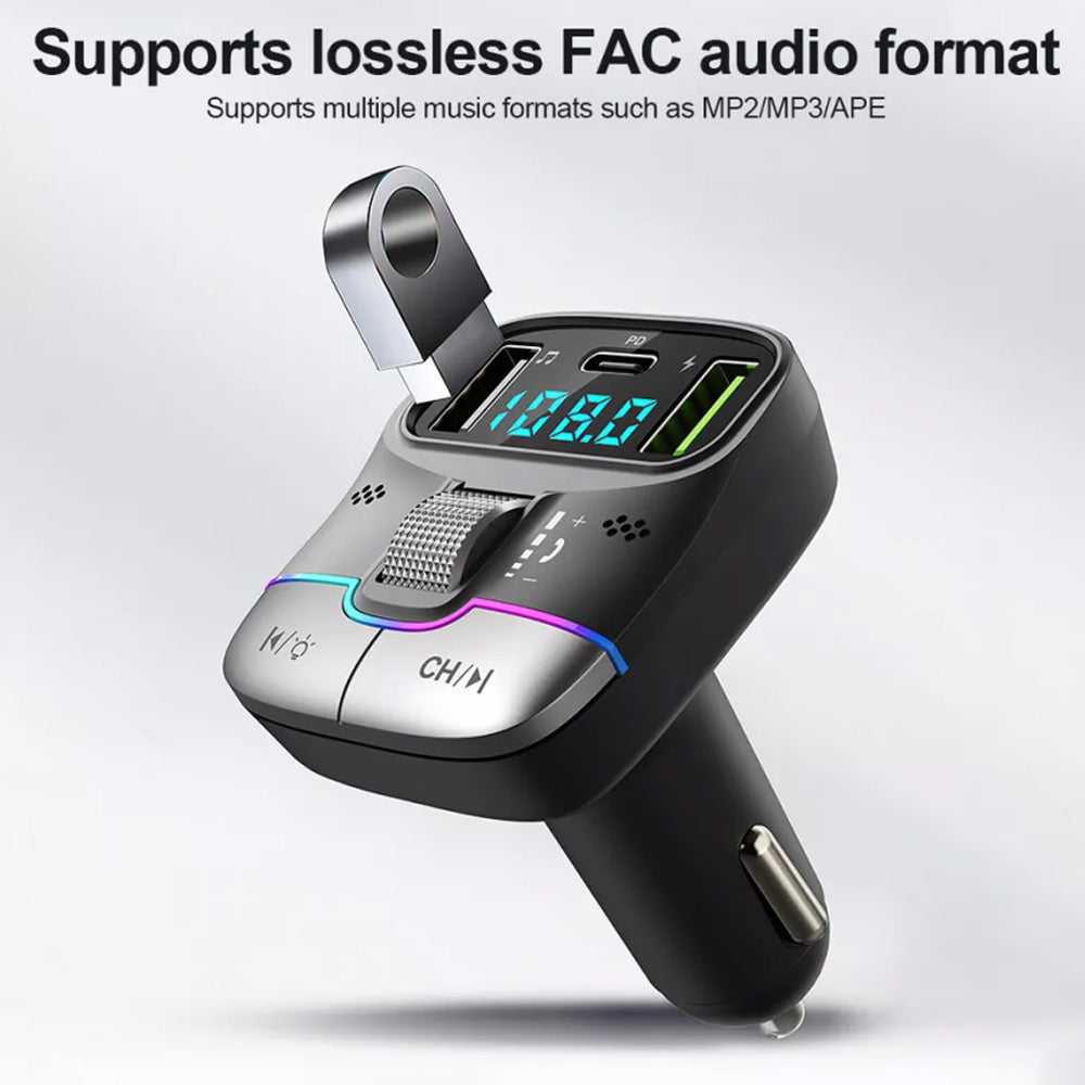 Car Bluetooth 5.3 FM Transmitter Wireless USB PD Adapter MP3 Player Fast Charger