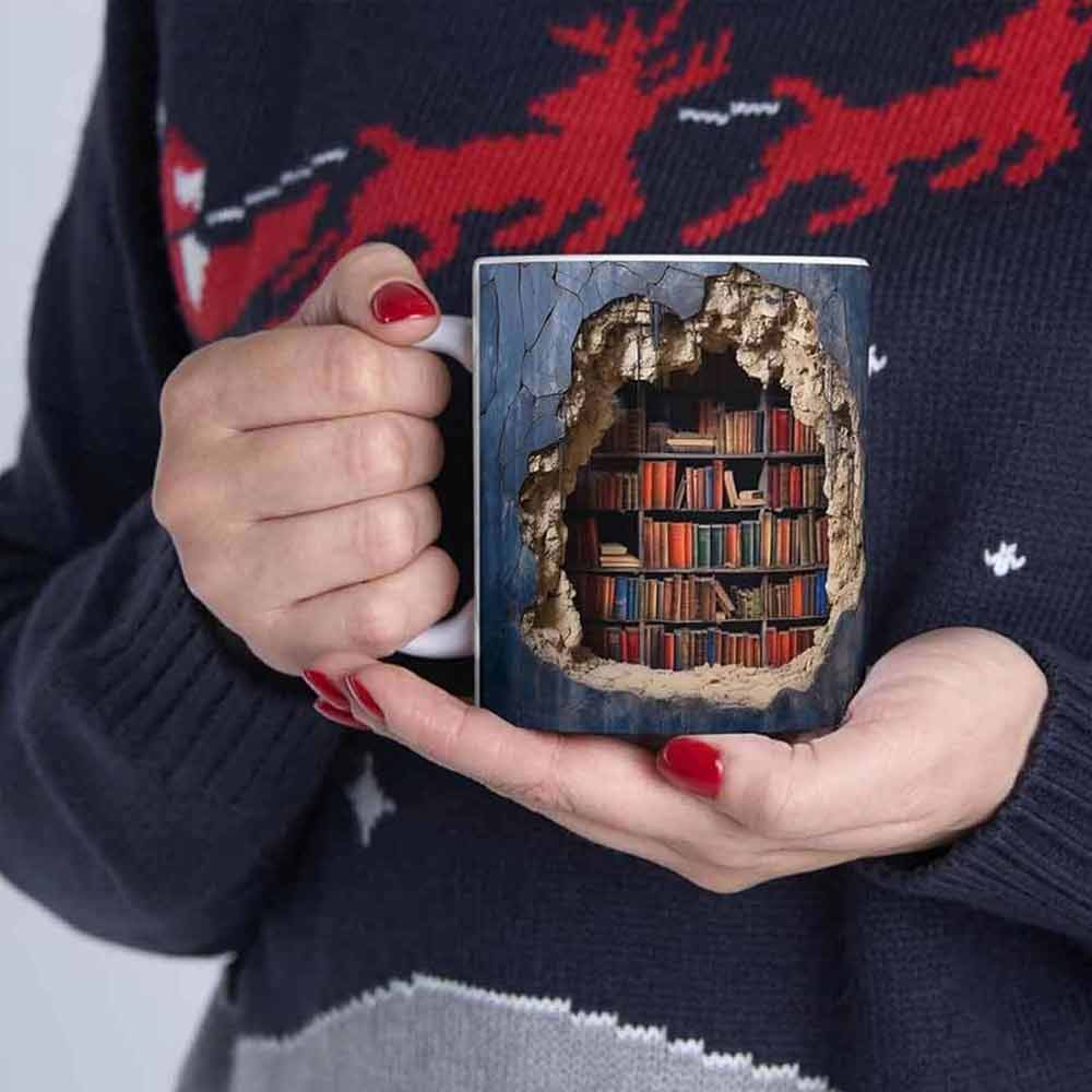 Book Lover Ceramic Mug 3D Bookshelf Mug-Library Book Shelf Mugs Xmas Gift