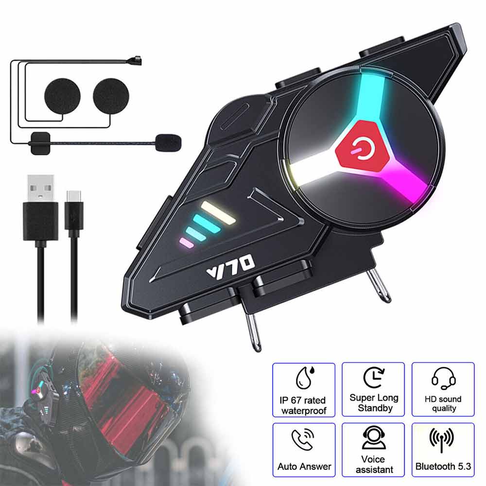 LED Bluetooth Motorcycle Helmet Headset Speaker Wireless Motorbike Headphone