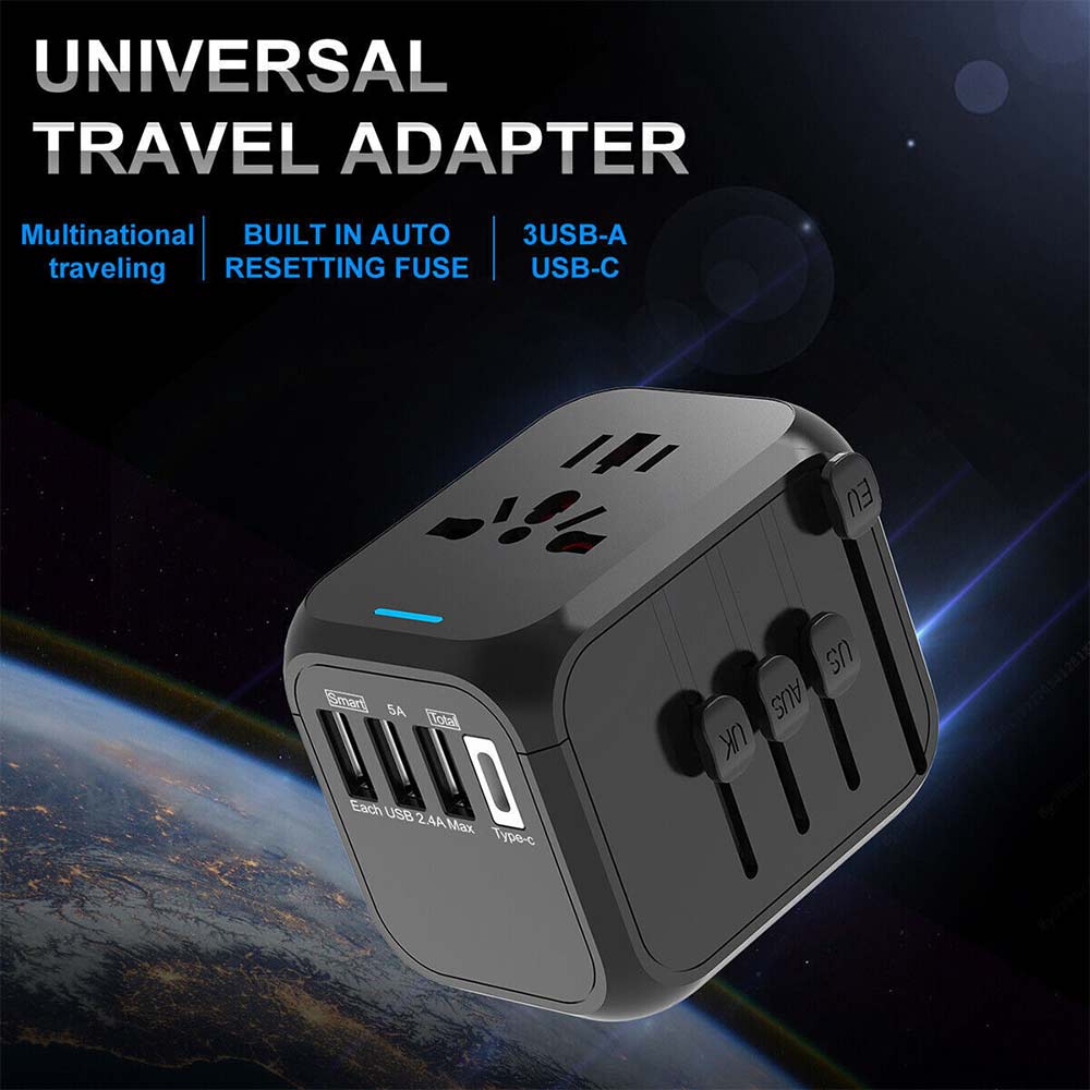 International Universal Travel Adapter 3 USB &Type-C Outlet Converter Plug Power