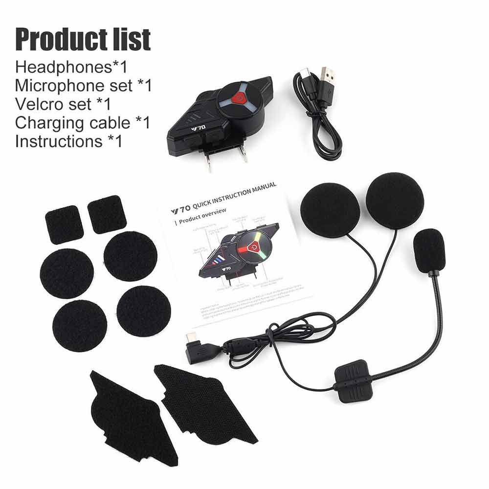LED Bluetooth Motorcycle Helmet Headset Speaker Wireless Motorbike Headphone