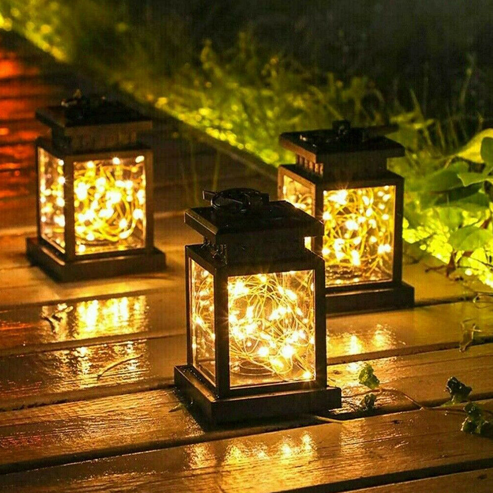 LED Solar Powered Hanging Lantern Lights Waterproof Outdoor Garden Table Lamp