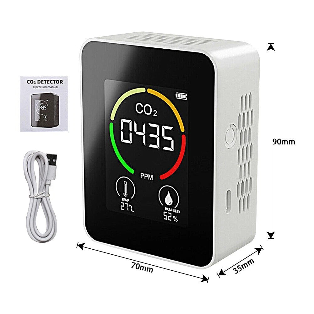 5-in-1 Air Quality Monitor – Portable CO2, HCHO, TVOC, Temp & Humidity Detector with USB-C Recharge