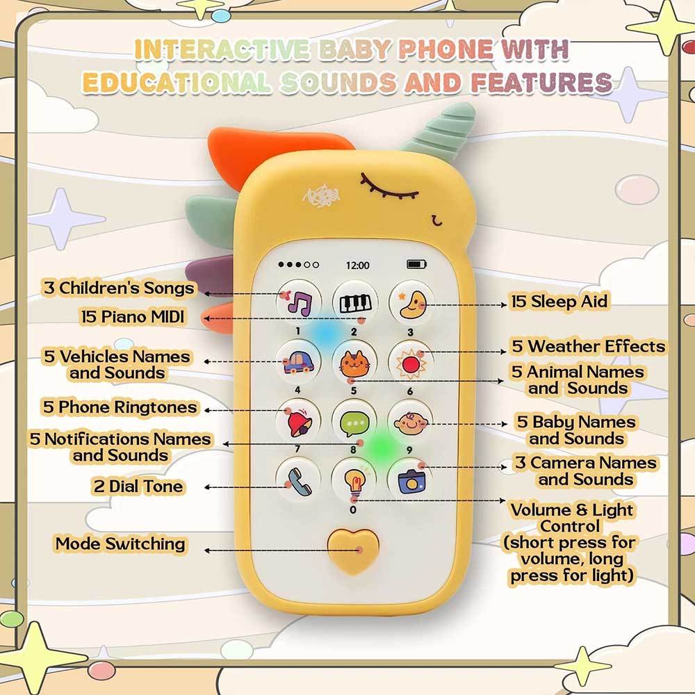 Baby Educational Unicorn Phone Toy Set Lights Music Animal Sounds Dual Language Toddlers