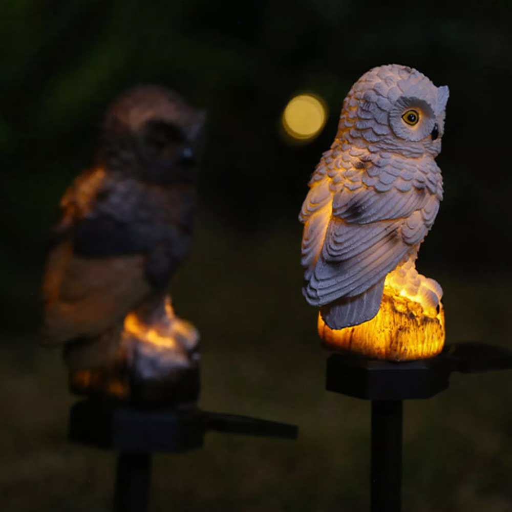 LED Owl Solar Powered Garden Light Novelty Lamp Waterproof Ornament Lawn Outdoor