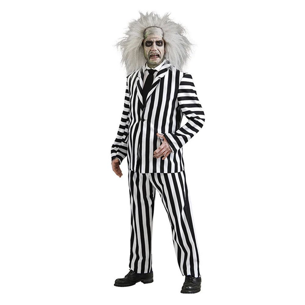 3pcs Set Men Beetlejuice Costume Spooky Halloween Cosplay Costume Adults