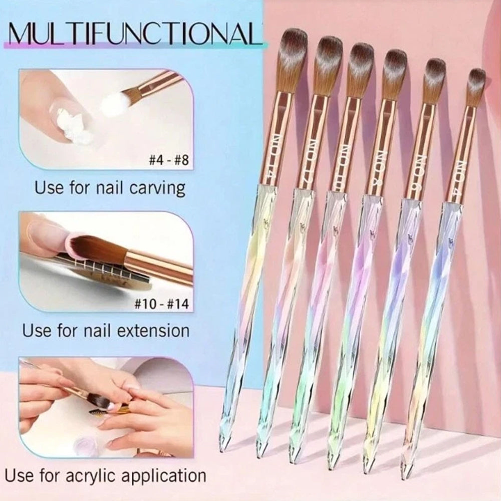 Professional 6Pcs Sable Nail Brushes Set for Acrylic Nails, 3D Carving & Nail Extensions