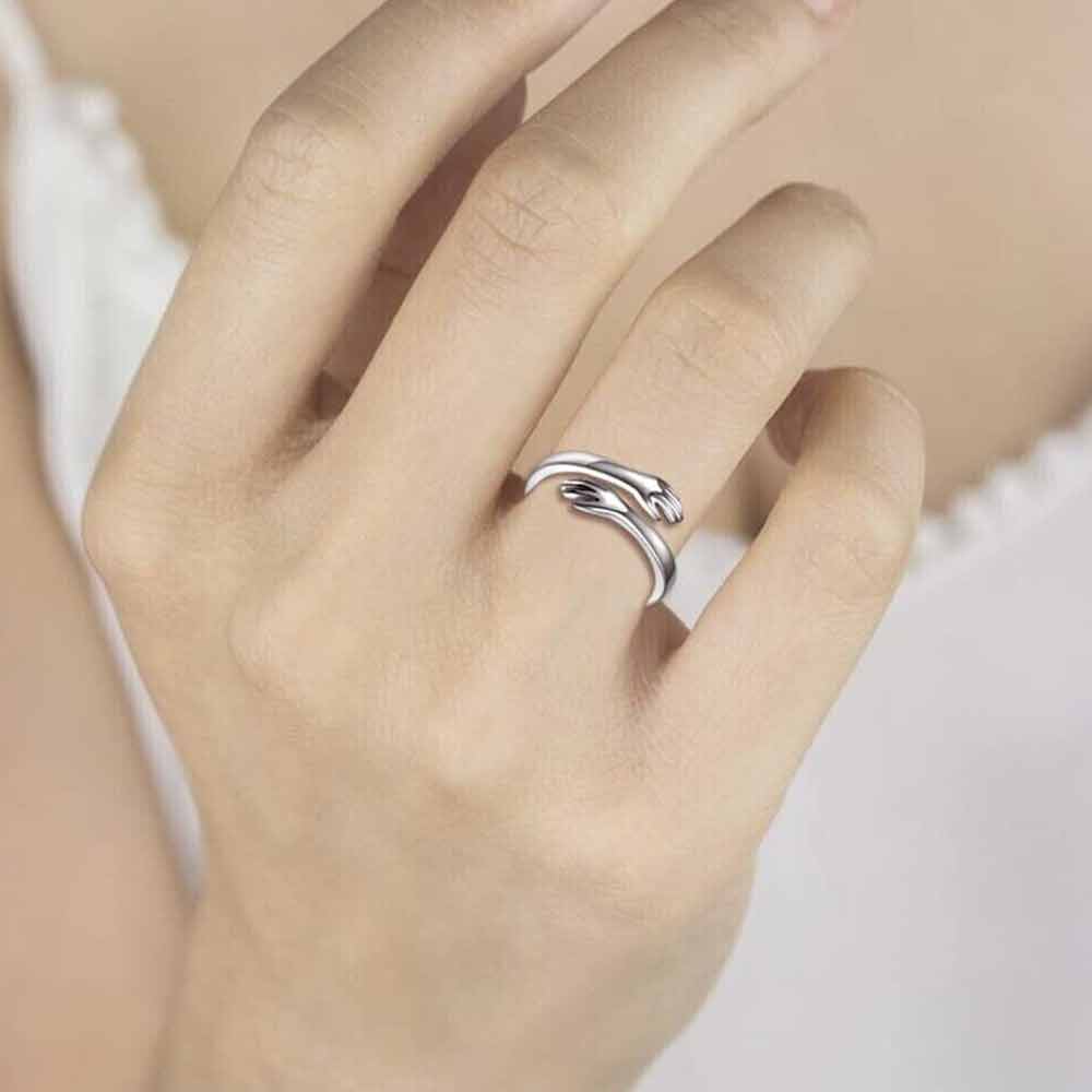 S925 Sterling Silver Love Hug Ring Band Open Finger Womens Jewelry Adjustable