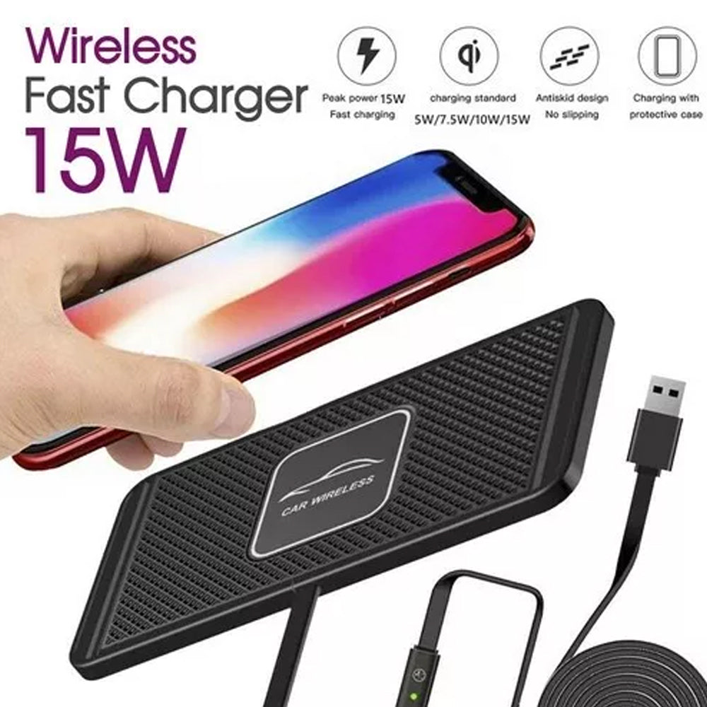 Car Wireless Fast Charging Mat Non-Slip Pad Holder 1M Cable For Smart Phones