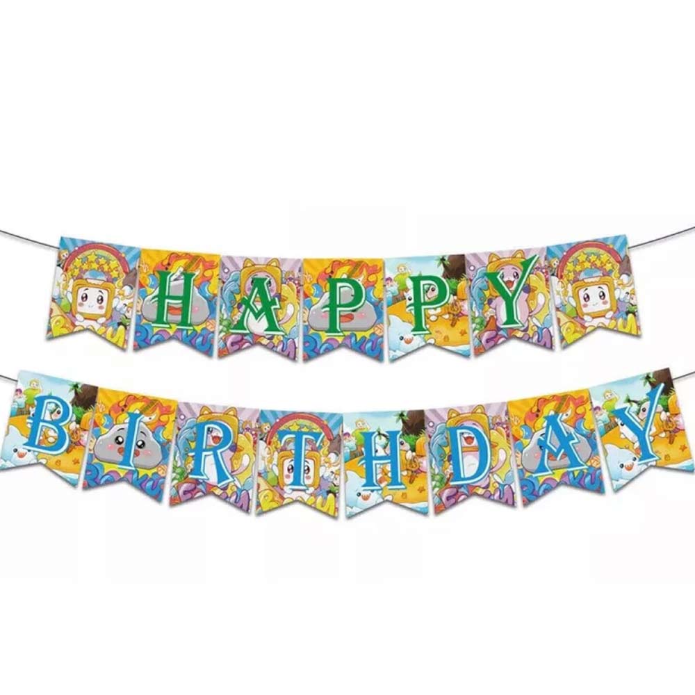 LankyBox Cartoon Kids Birthday Party Decor Balloons Banner Cake Toppers Set