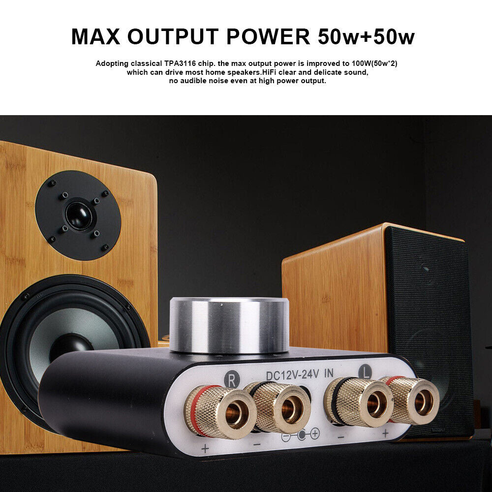 Mini Bluetooth 5.0 Digital Power Amplifier HiFi Stereo Audio Amp 50W+50W Home