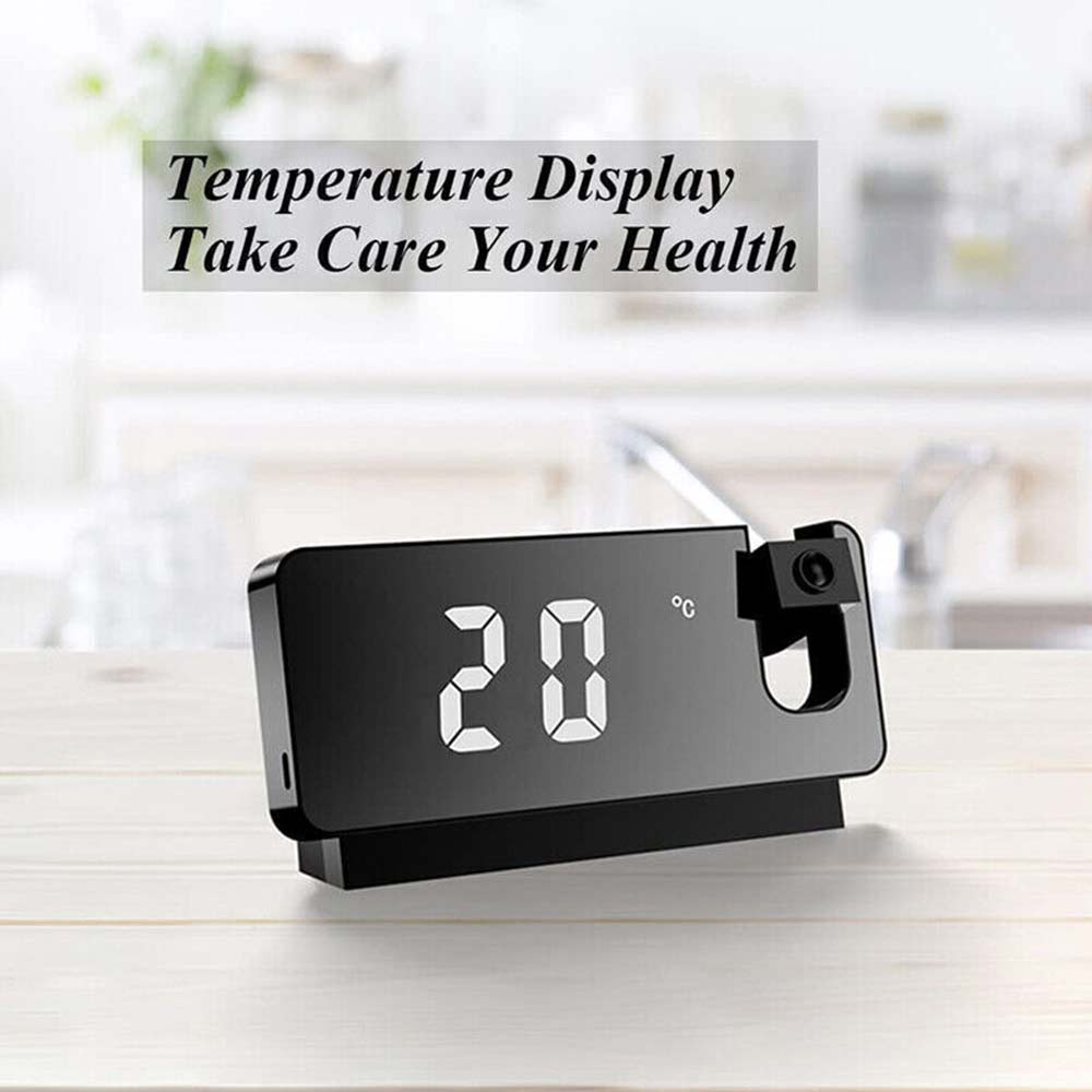 LED Digital Mirror Projection Alarm Clock Time Projector Thermometer Display USB