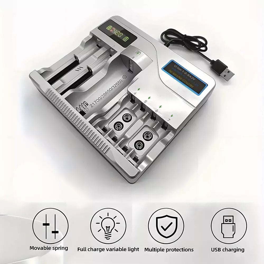 LCD Smart Battery Charger For AAA AA 9V Ni-MH Ni-CD Rechargeable Batteries