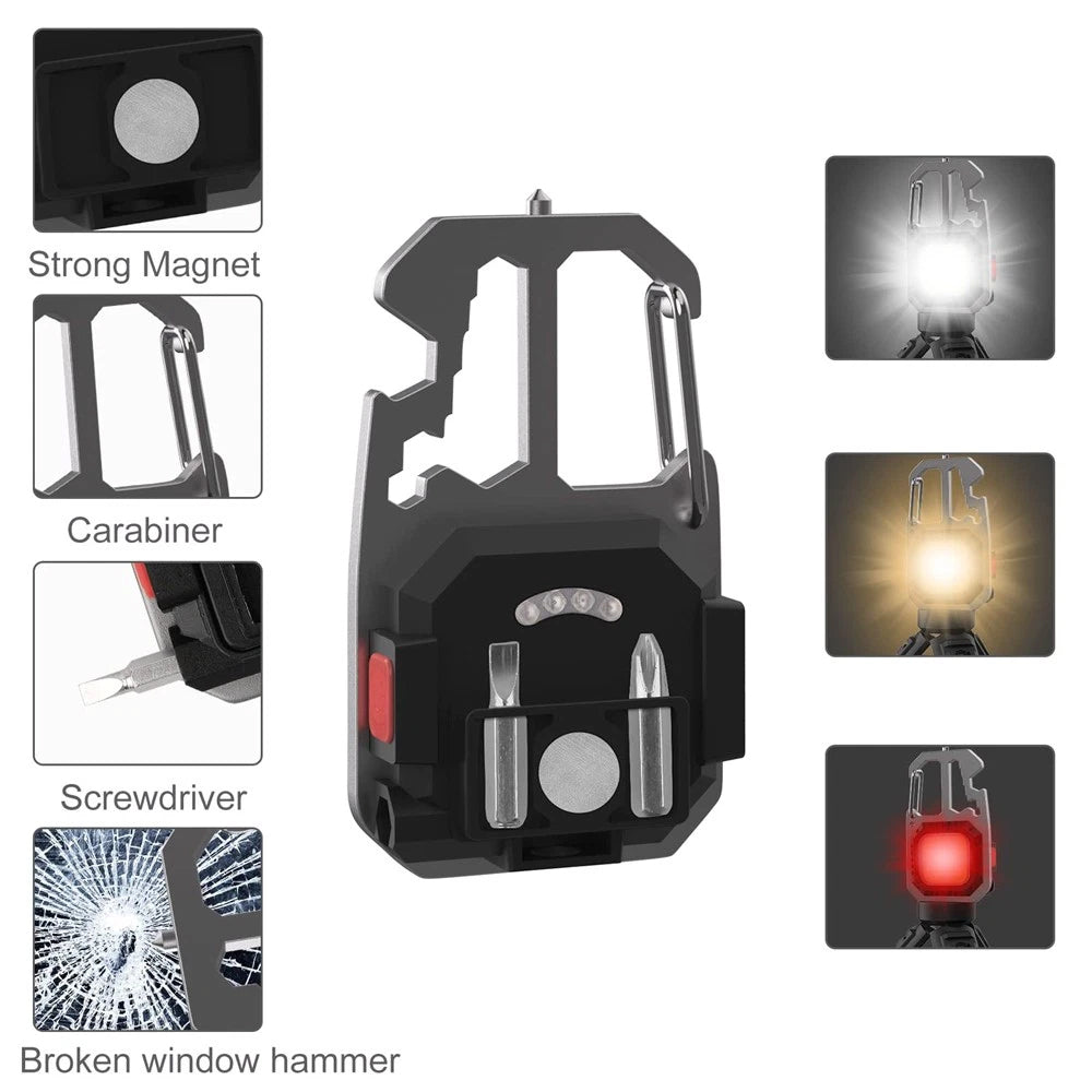 1x USB Rechargeable LED COB Work Light - Mini Keychain Torch with Magnet & 7 Modes