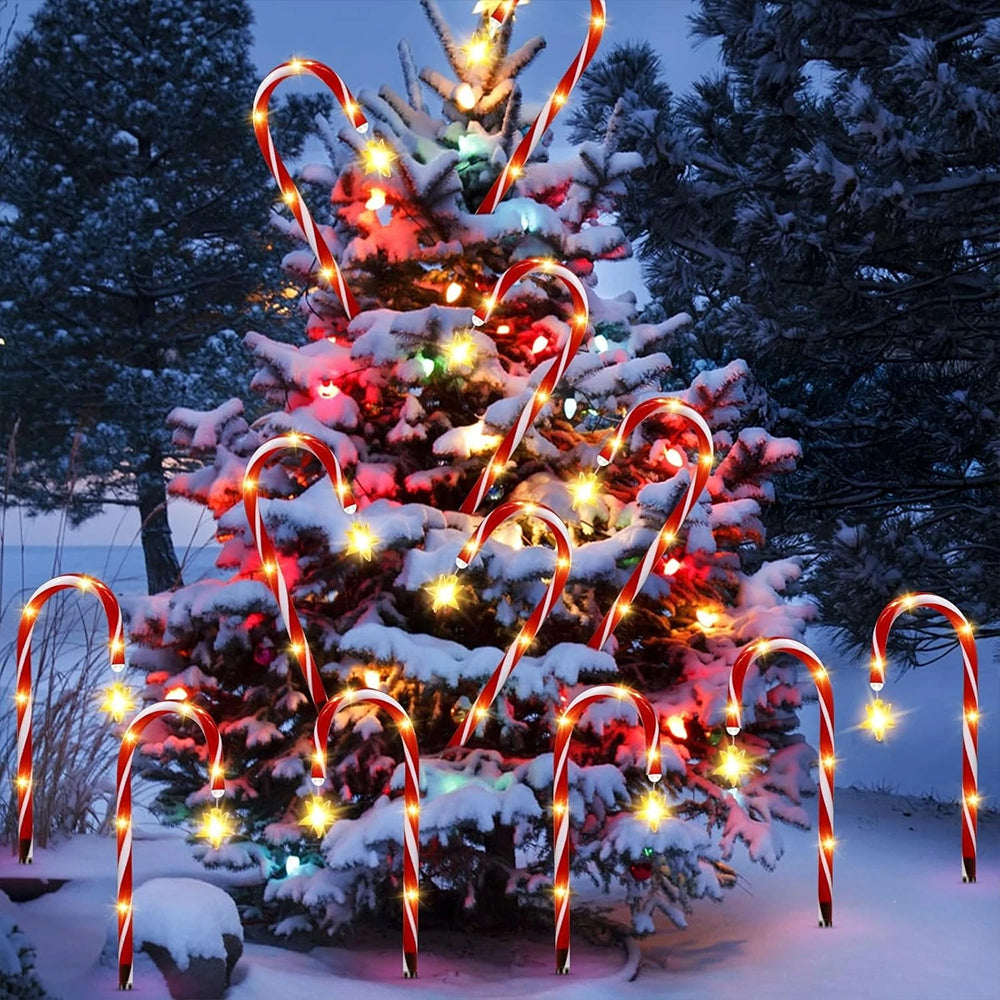5-in-1 Solar Powered Red Candy Cane LED Lights Outdoor Christmas Pathway Decoration