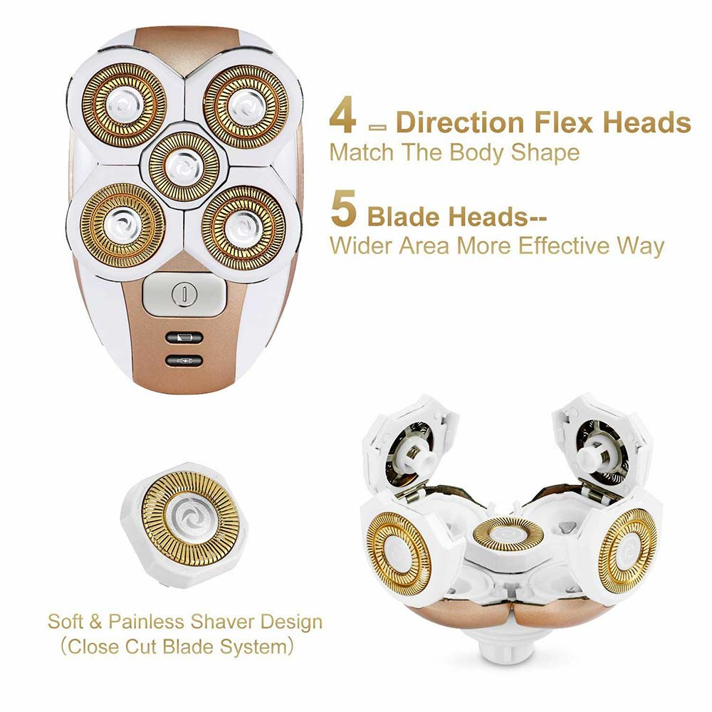 Electric Shaver 5 Head Floating Lady Body Facial Hair Remover Beard Clipper Kit